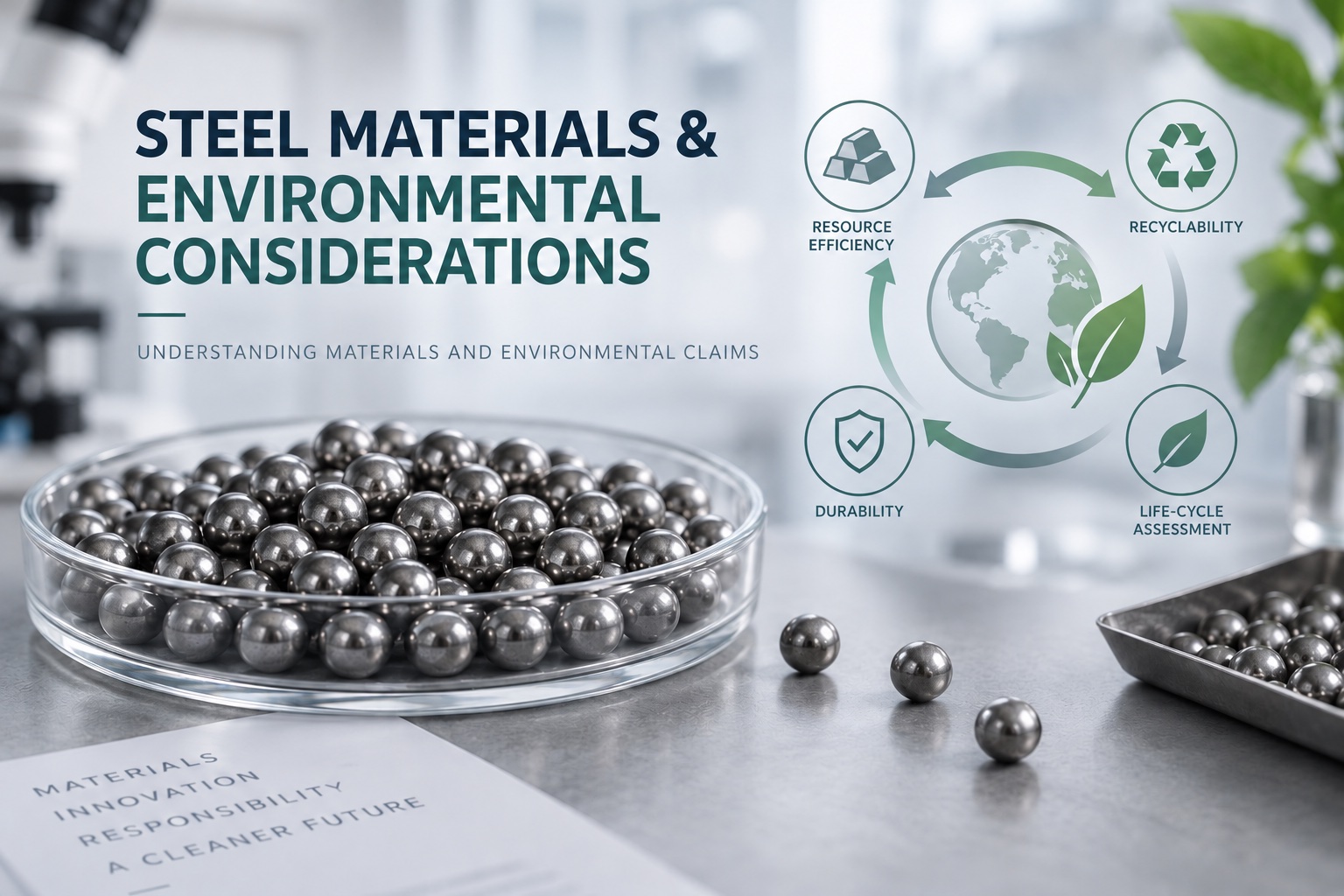 Conceptual illustration of steel materials, resource efficiency, recyclability, durability and life-cycle assessment